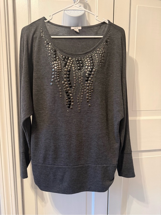 Cache Sweaters - Cache Dark Gray Embellished Scoop-Neck Sweater